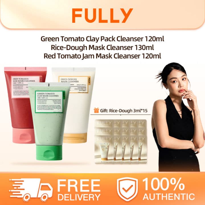 3PCS FULLY GREEN TOMATO CLAY PACK CLEANSER+ RED TOMATO JAM + RICE-DOUGH